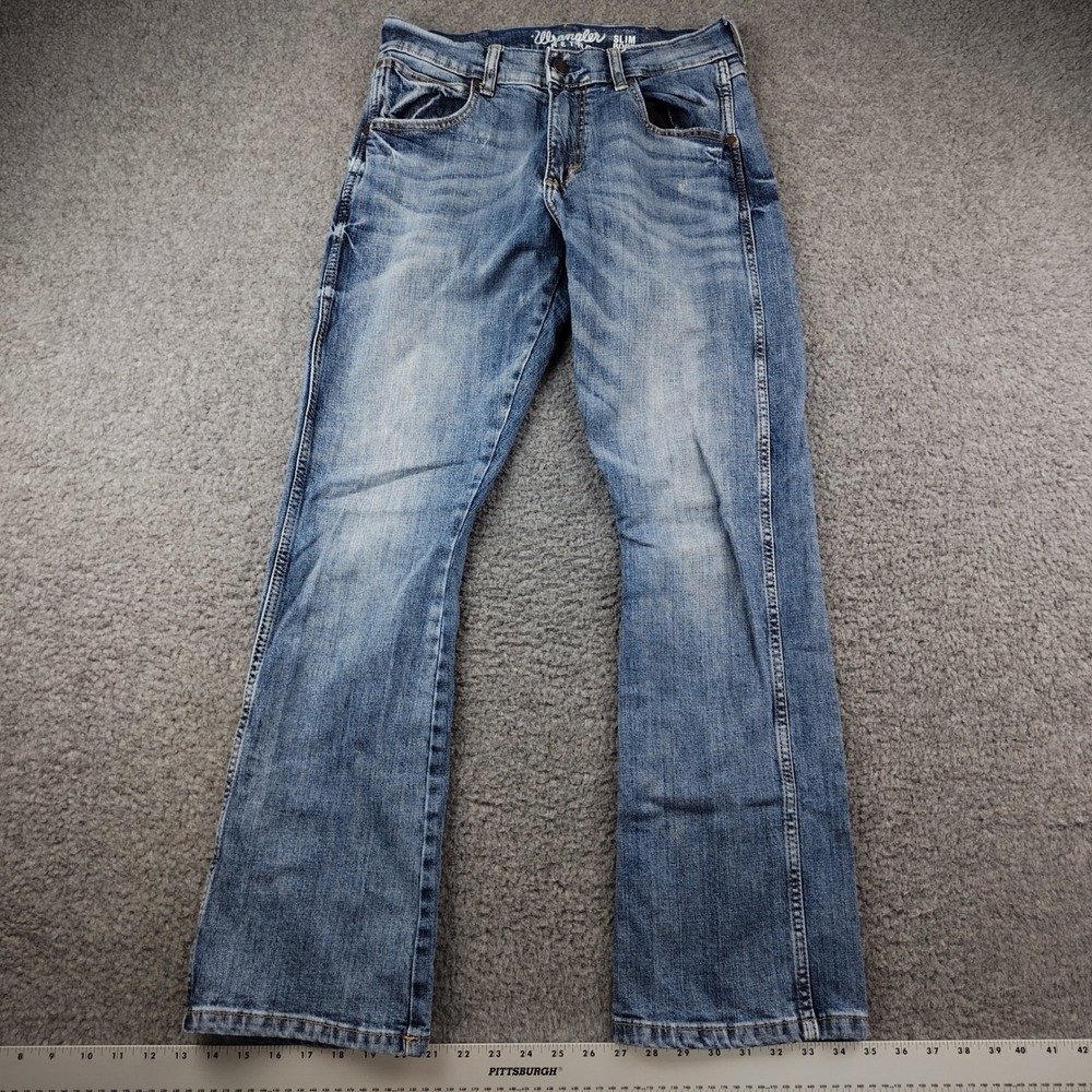Wrangler Jeans Mens 29x32 Retro Slim Boot Blue Workwear Western Rodeo